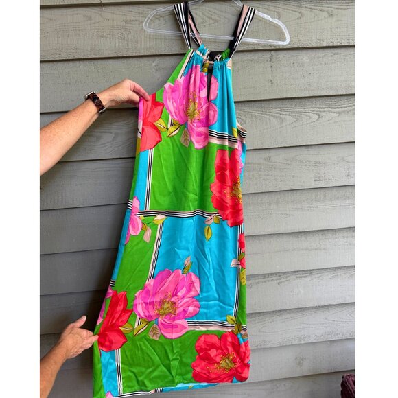 Trina Turk Silk Floral Slip Dress Halter Tie Neck 4 - Picture 1 of 9